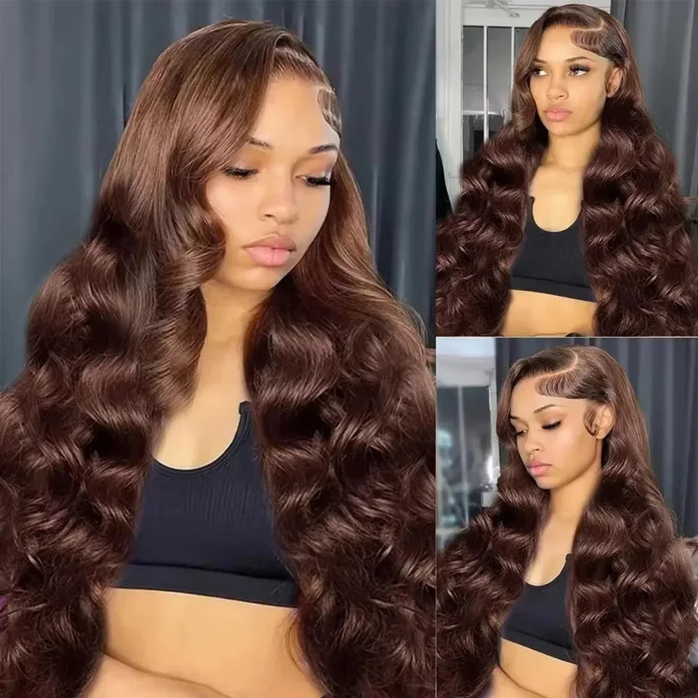 13x6 Chocolate Brown HD Lace Front Human Hair Wigs Body Wave Human Hair Wig 46 Inch 200Density Colored Human Hair Wigs For Women