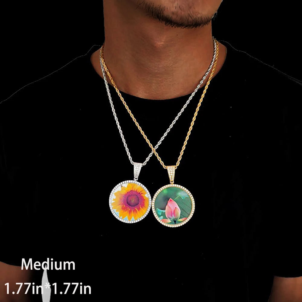 45mm Hip Hop Iced Out DIY Photo CZ Pendant Custom Picture Pendant Necklace Personalized Women Men Rapper Jewelry For Him Her