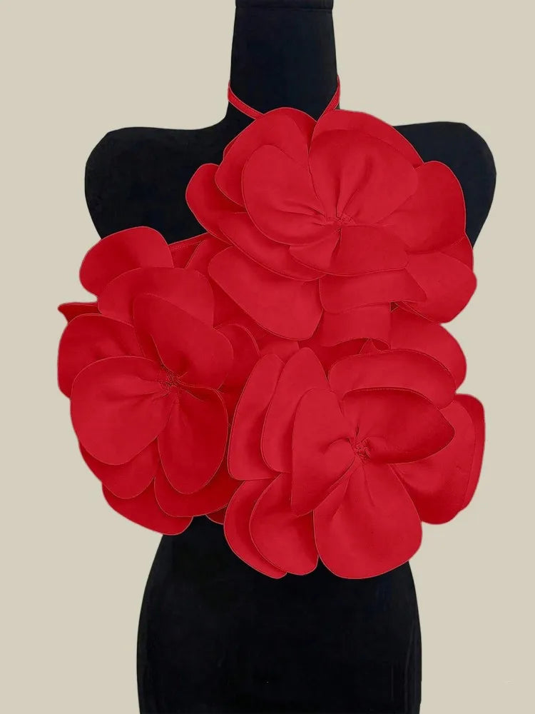 Joskaa 2025 Summer Women's 3D Flower Chic Tops Sexy Halter Lace-Up Backless Crop Camisole Vacation Party Club Beachwear S-XXL