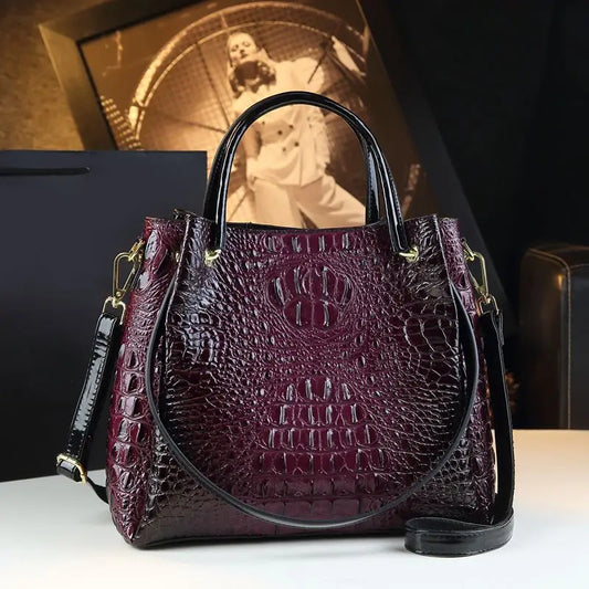 Genuine Leather Women Handbags New Tote Bag Fashion Crocodile Print Bucket Bag Retro Shoulder Messenger Bags Trend 2025