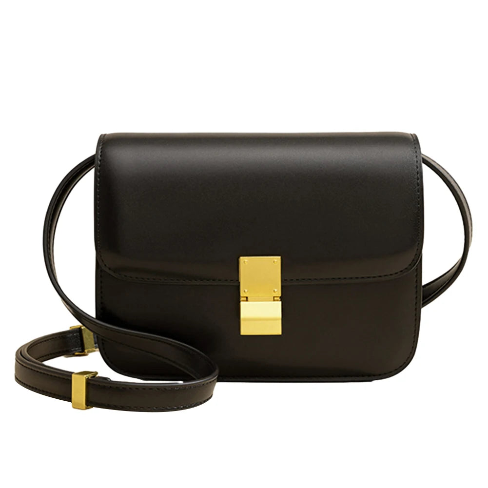 Leather Shoulder Bag for Women Small Square Bag Metal Lock Fashion Messenger Bag Luxury Designer Handbag Casual Commuting Bag
