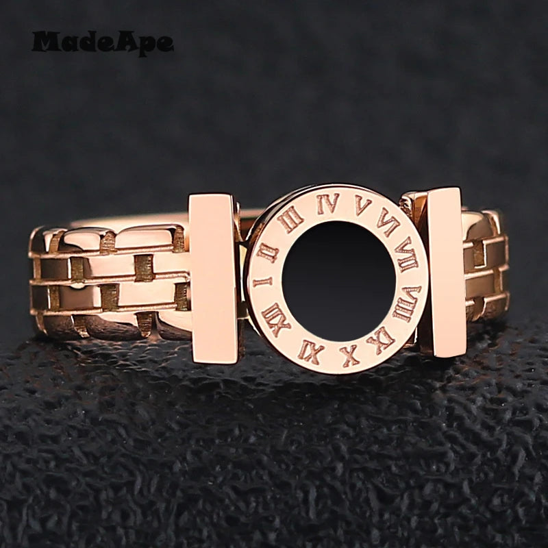 MadApe Fashion Personality Hollow Roman Number Rings 316L Stainless Steel Women Wedding Ring For Women Men Party Jewelry