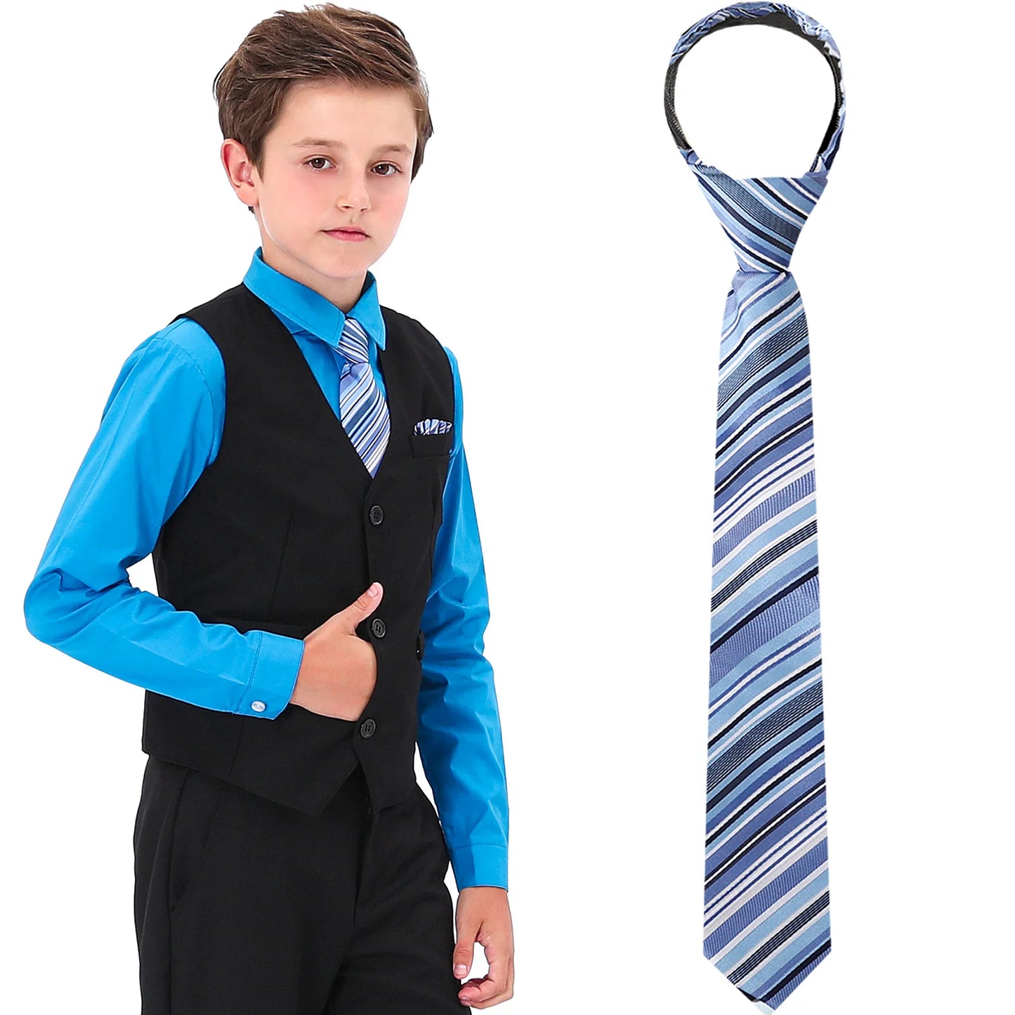 Boys Girls Neckties Kids Zipper Solid  Adjustable Accessories Teenager Students Photograph Perform Tie 6-16 Years Old