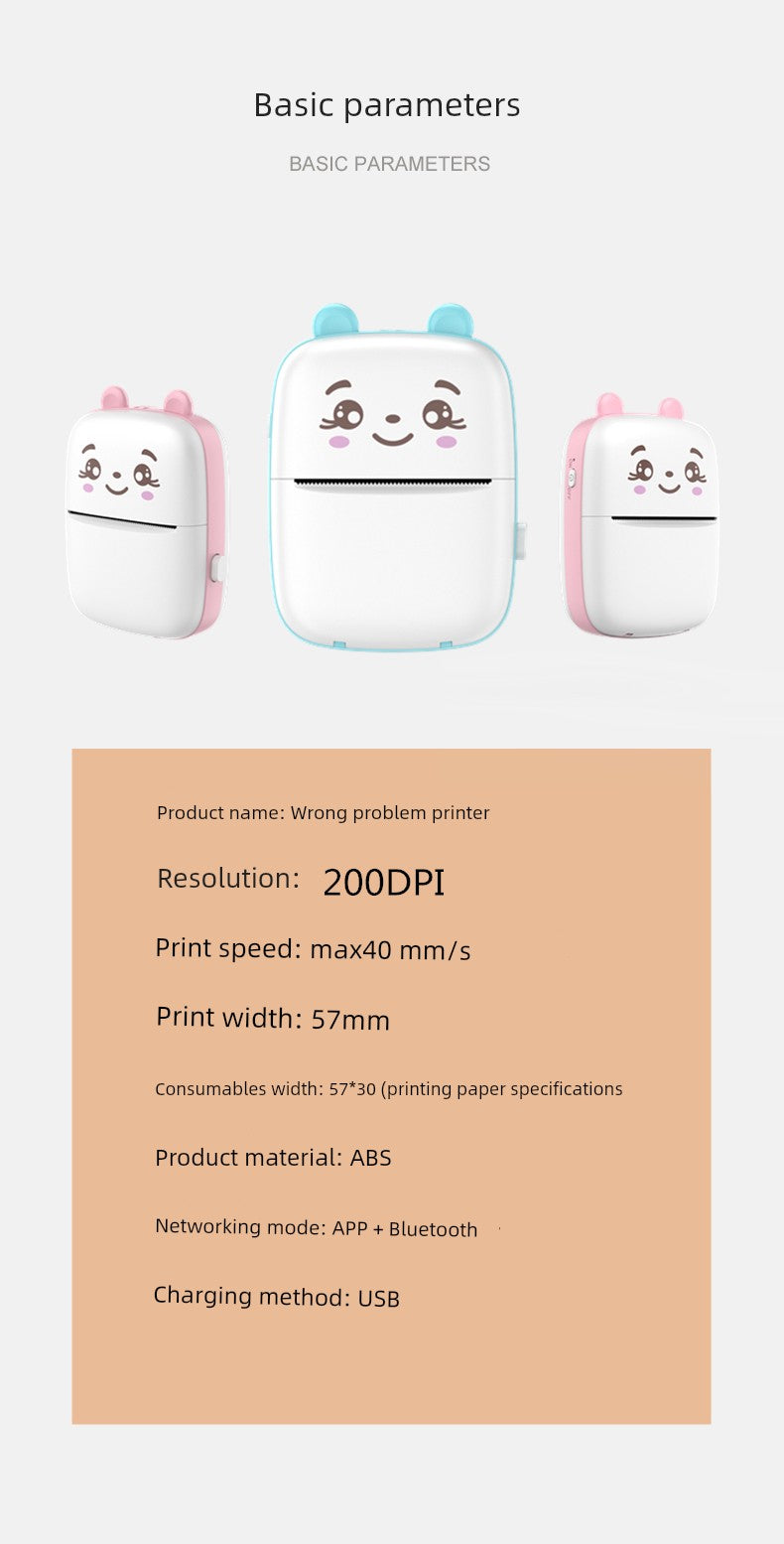 Mini Student Pocket Wrong Question Printer Meow Printer Thermal Photo Label Small Household Portable Cheap