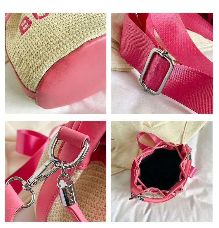 New Fashion Women's Bucket Bag Trend Brand Straw Shoulder Bag High Quality Casual Elegant Crossbody Bag Designer Luxury Handbag