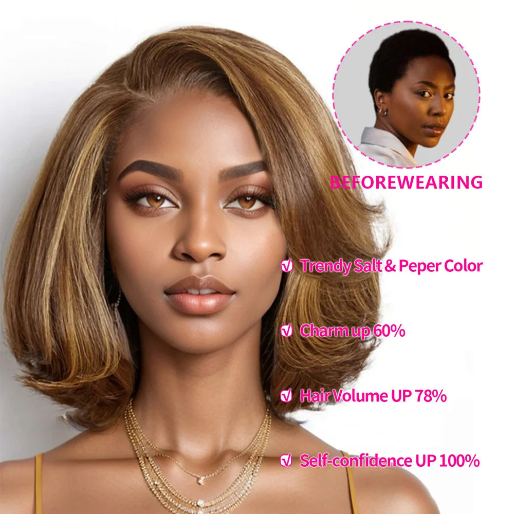 100% Human Hair Wigs Dark Brown Color Bob Water Wave 13x4 HD Lace Front Bob Wigs For women Deep Wave Human Hair Lace Frontal Wig