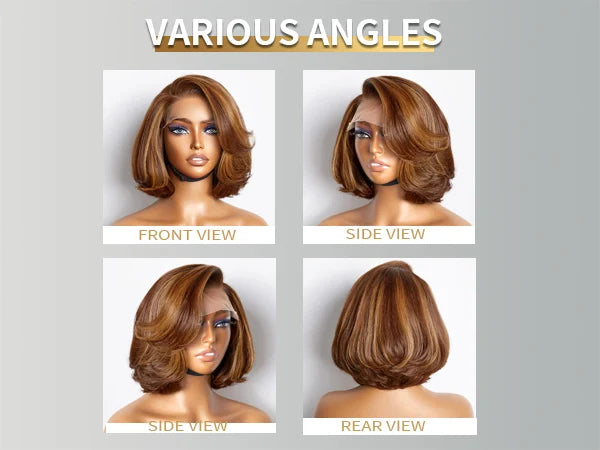 100% Human Hair Wigs Dark Brown Color Bob Water Wave 13x4 HD Lace Front Bob Wigs For women Deep Wave Human Hair Lace Frontal Wig