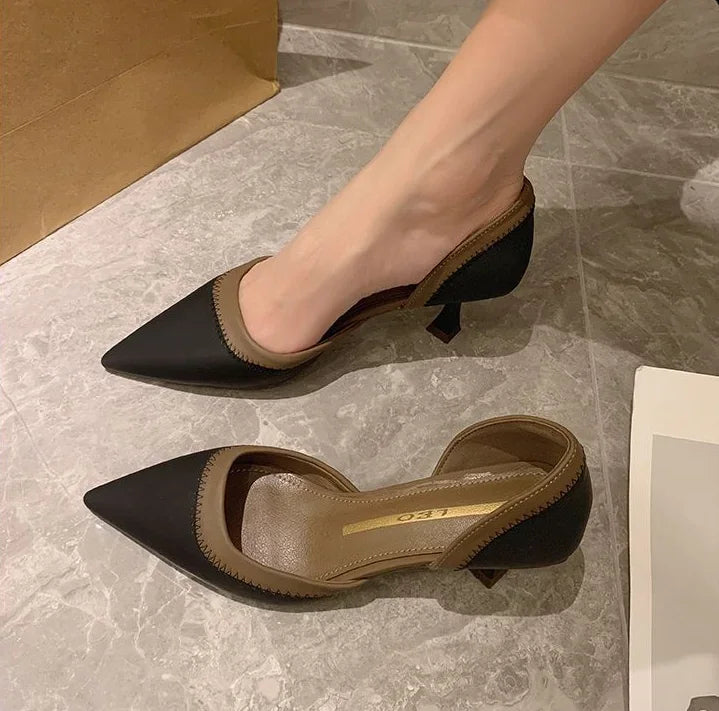 High Heels Medium Summer 2024 Pointed Toe Footwear Sandals for Women Ladies Shoes Thin Office Work Vintage Daily Casual on Offer