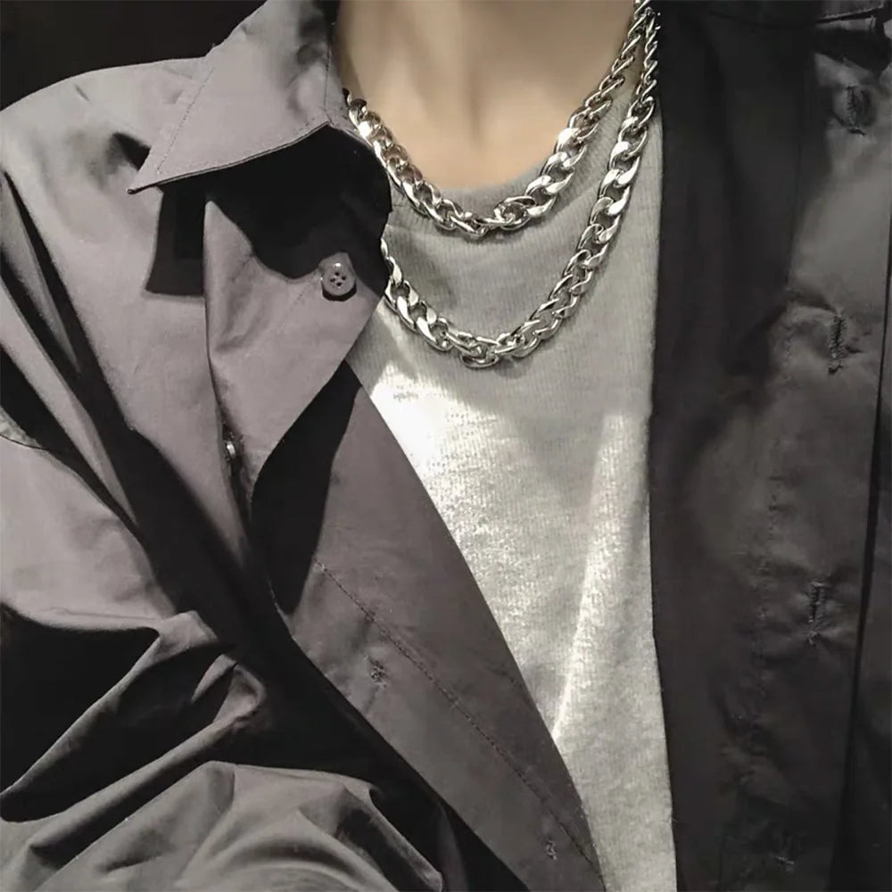 HNSP 316L Stainless Steel Cuban Flat Chain Necklace For Men Male Neck Jewelry Accessories