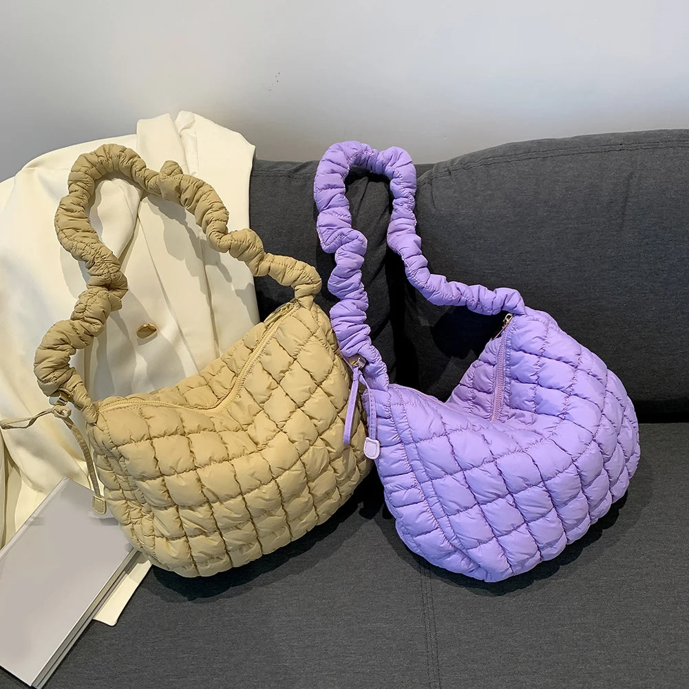 Lattice Pattern Shoulder Crossbody Bags Pleated Bubble Handbags Women Large Capacity Tote Bags Padded Ladies Quilted Shopper Bag