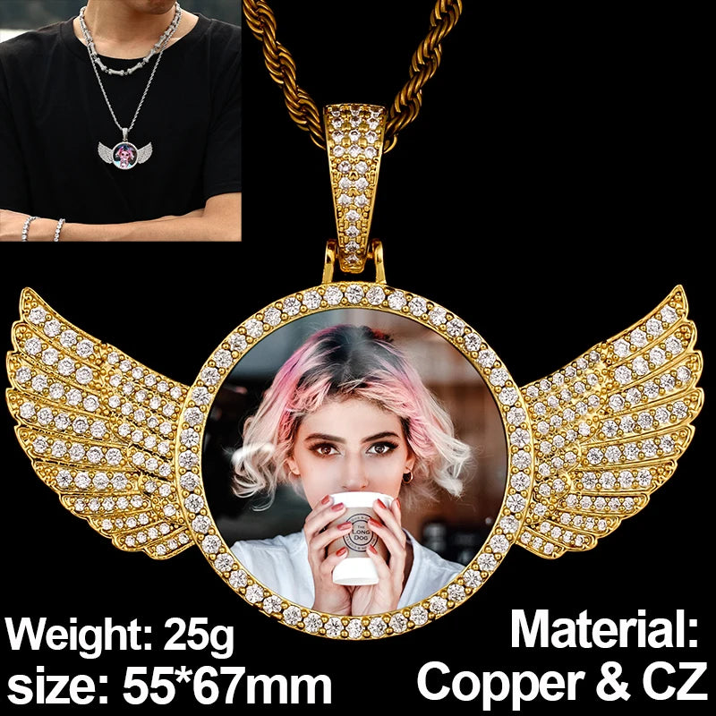 New Custom Photo Memory Medallions Pendant Necklace Round Heart Rectangle Triangle Hip Hop Jewelry Personalized Cubic Zircon