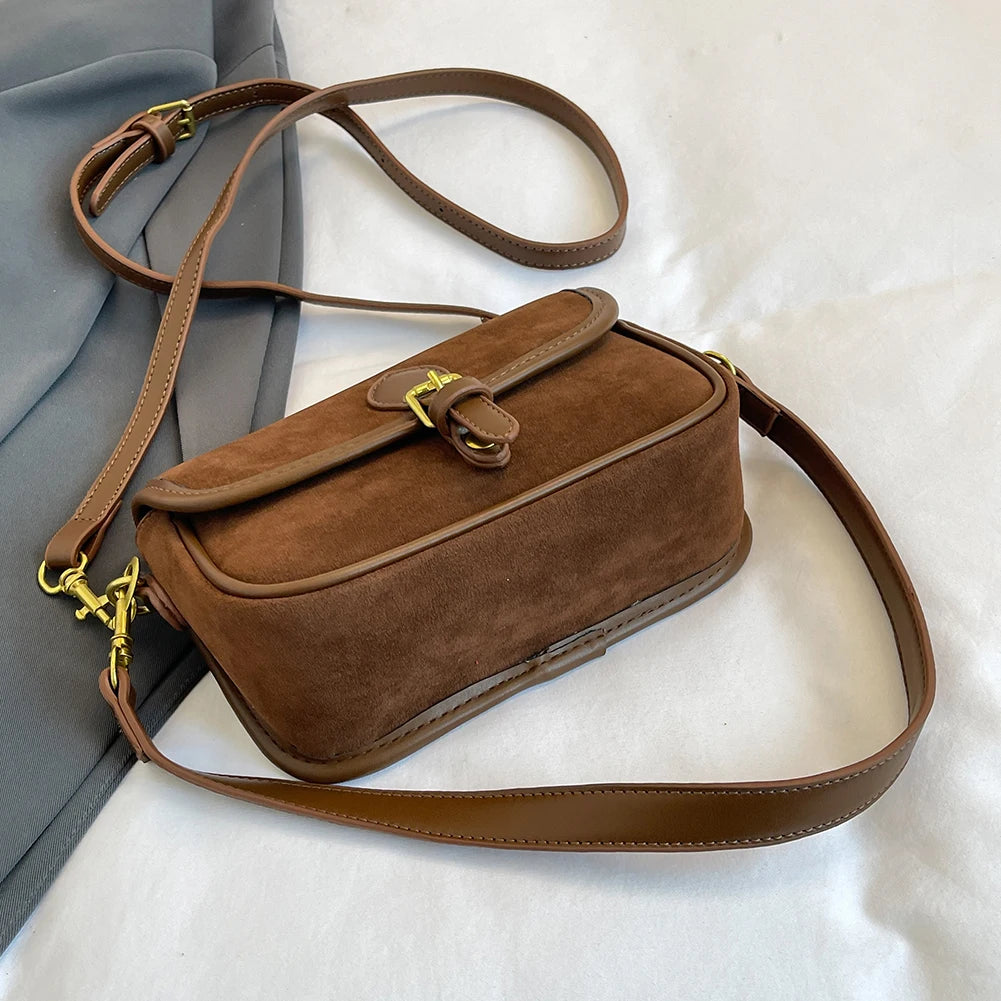 Korean Fashion New Small Square Bag Shoulder Bags Brown Niche Retro Suede Surface Leisure Versatile Trend Lady Crossbody Bags