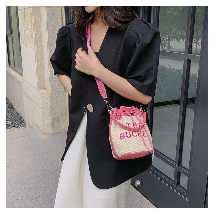 New Fashion Women's Bucket Bag Trend Brand Straw Shoulder Bag High Quality Casual Elegant Crossbody Bag Designer Luxury Handbag