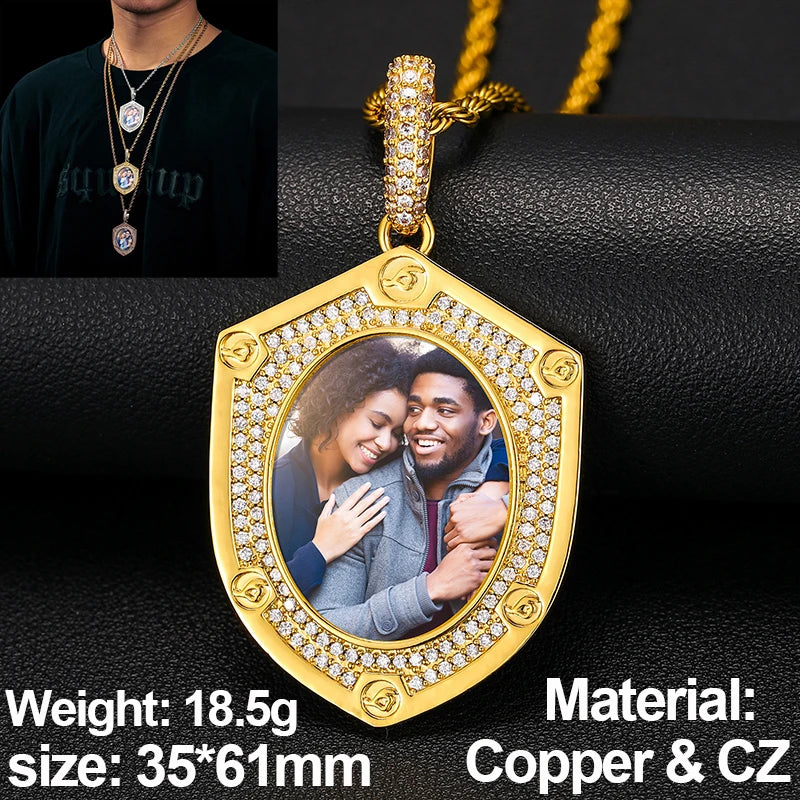New Custom Photo Memory Medallions Pendant Necklace Round Heart Rectangle Triangle Hip Hop Jewelry Personalized Cubic Zircon