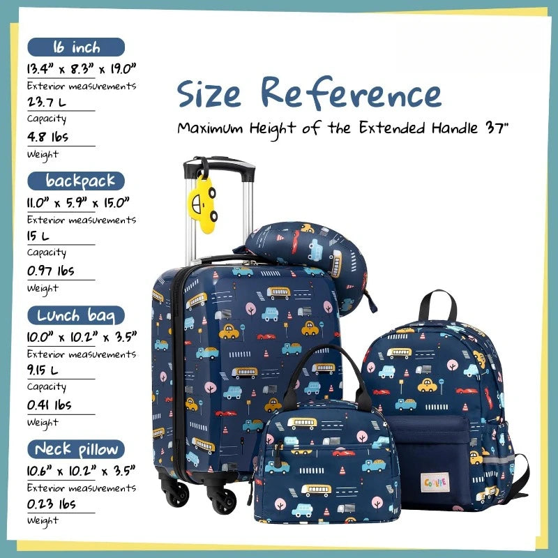Kid’s Luggage Set 5 Piece Suitcase Set 16’’ Carry on Hardside Spinner Toddler Luggage Travel Rolling Luggage Girls Boys