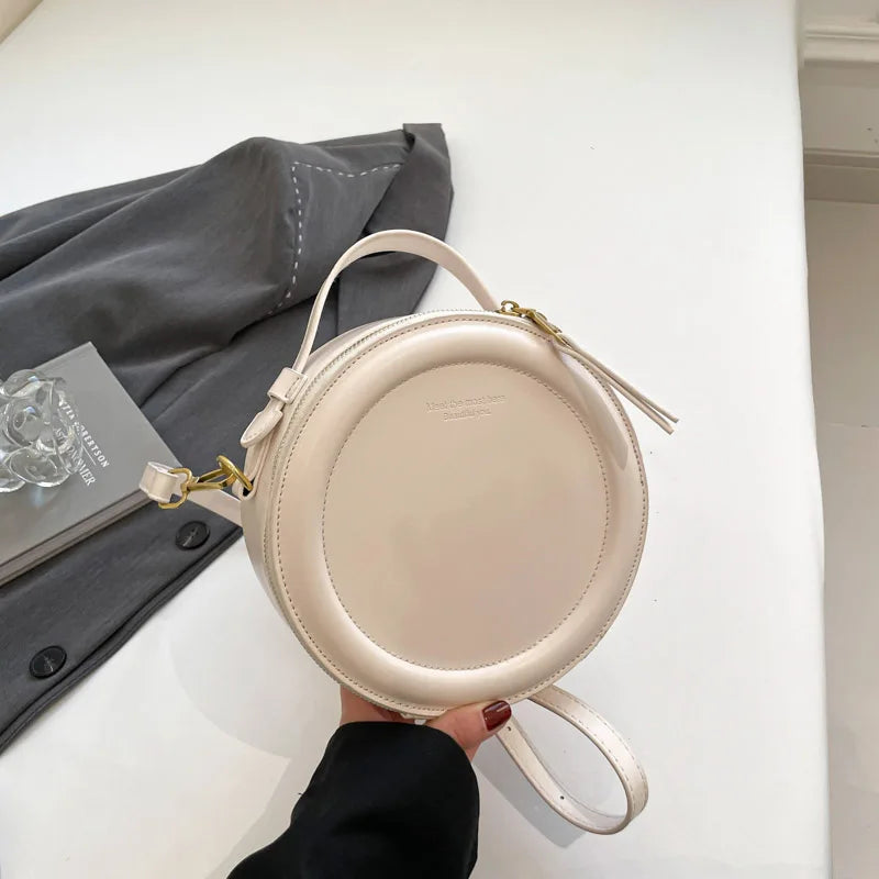 Solid color Crossbody Bag For Women Round Small Handbag Women Fashion Designer Bags Leather Shoulder Bag Female Zipper Purses