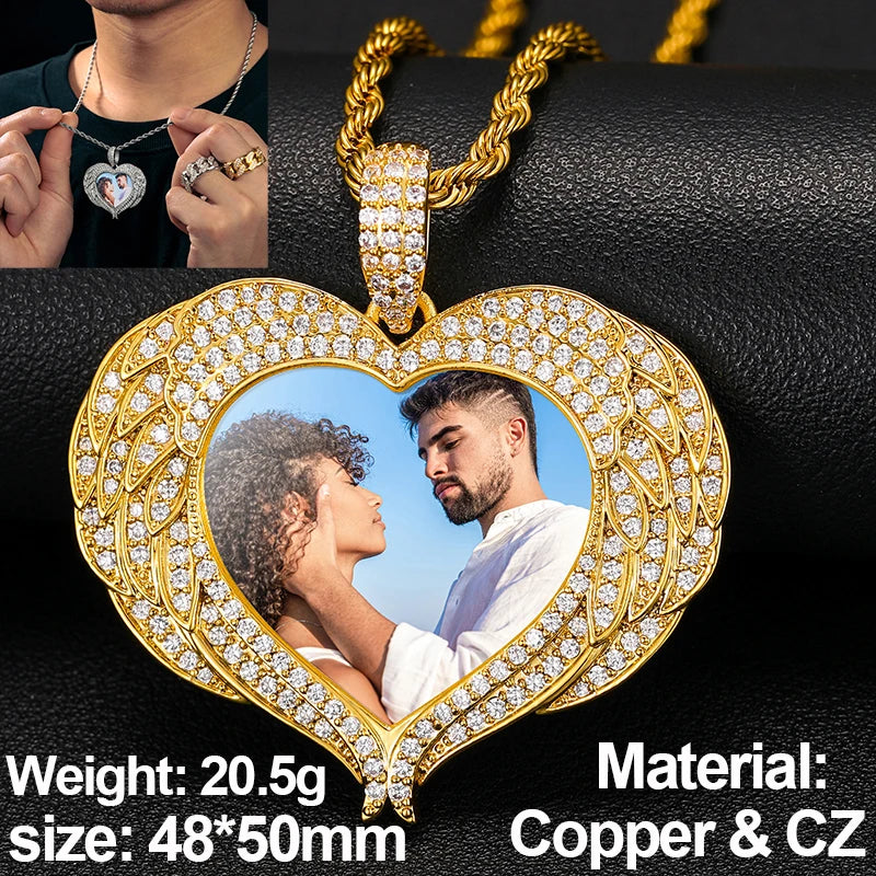 New Custom Photo Memory Medallions Pendant Necklace Round Heart Rectangle Triangle Hip Hop Jewelry Personalized Cubic Zircon