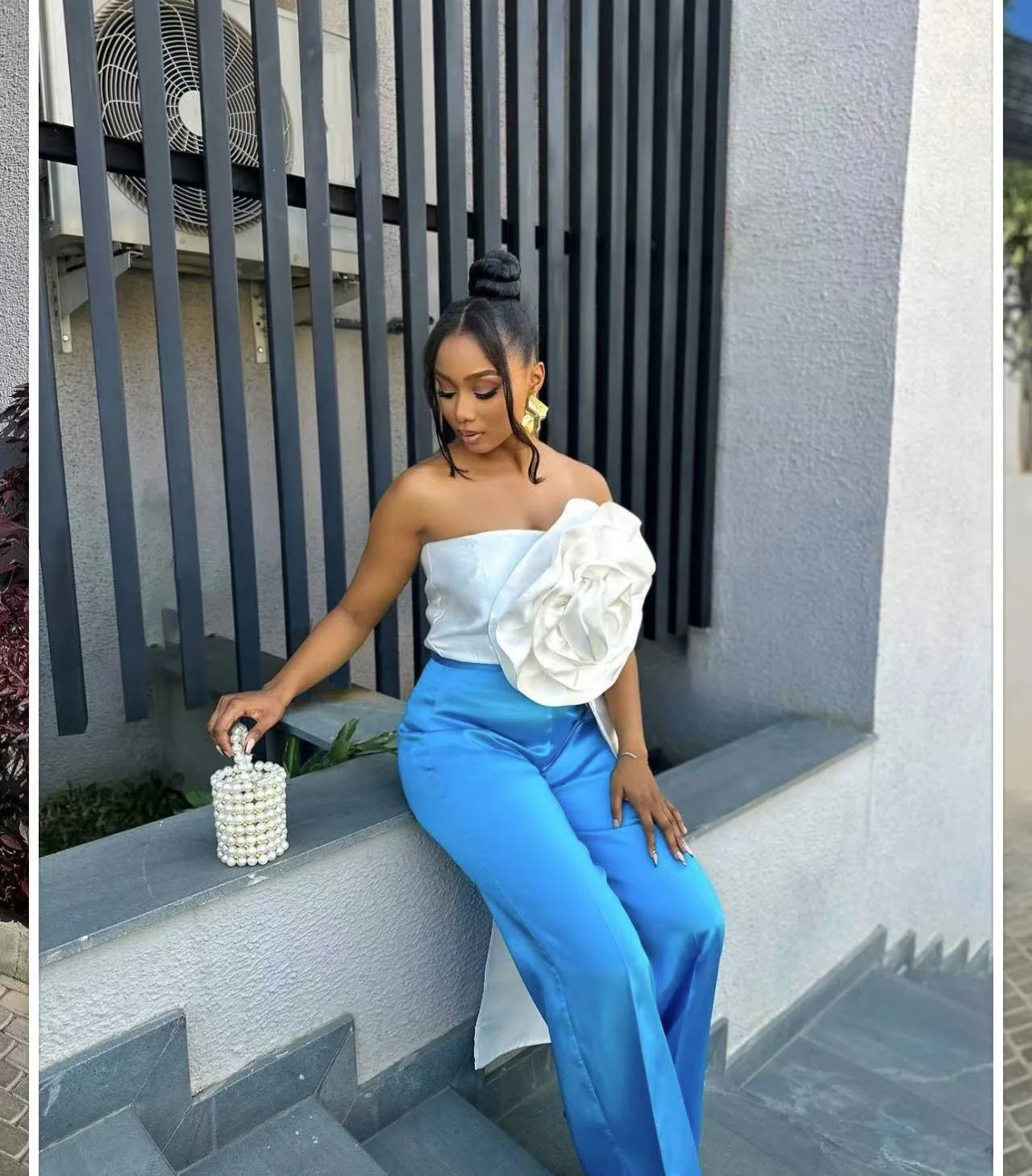 CM.YAYA Women Fashion 3D Flower Applique Strapless Side Crop Top 2025 Summer Vintage Streetwear INS Asymmetrical Tee Tops