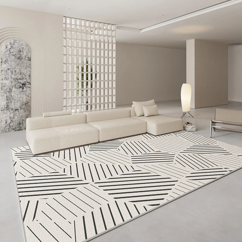 French Cream Living Room Carpet Striped Gradient Wave Rug Minimalist Geometric Decorative Rugs Easy Care Bedroom Carpets Ковер