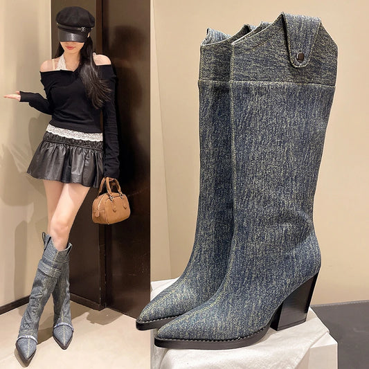 2025 retro fashion high boots pointed fashion new cowboy knight temperament western boots