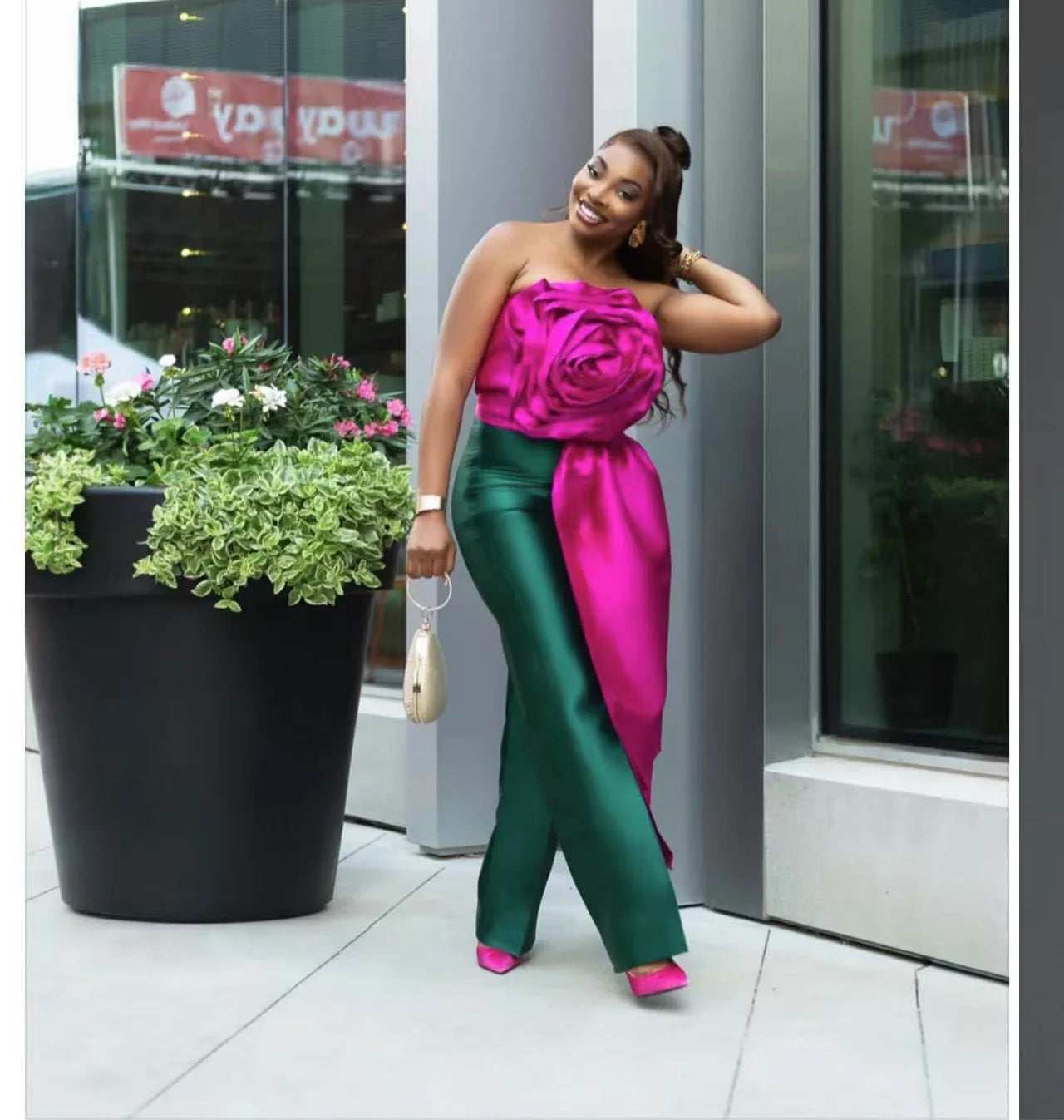 CM.YAYA Women Fashion 3D Flower Applique Strapless Side Crop Top 2025 Summer Vintage Streetwear INS Asymmetrical Tee Tops