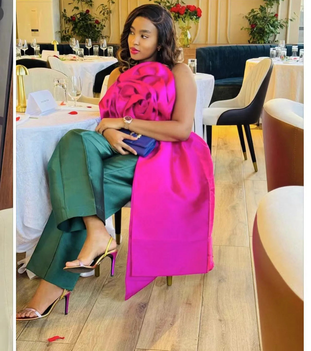 CM.YAYA Women Fashion 3D Flower Applique Strapless Side Crop Top 2025 Summer Vintage Streetwear INS Asymmetrical Tee Tops