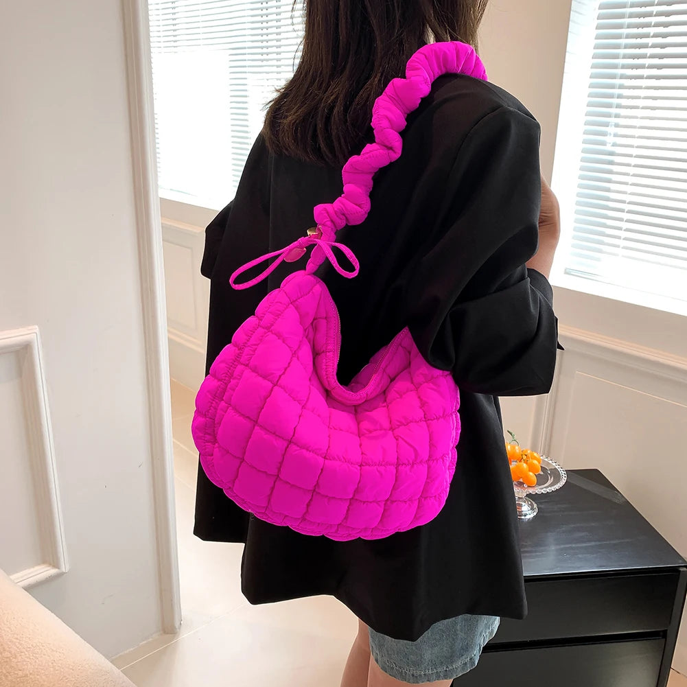 Lattice Pattern Shoulder Crossbody Bags Pleated Bubble Handbags Women Large Capacity Tote Bags Padded Ladies Quilted Shopper Bag