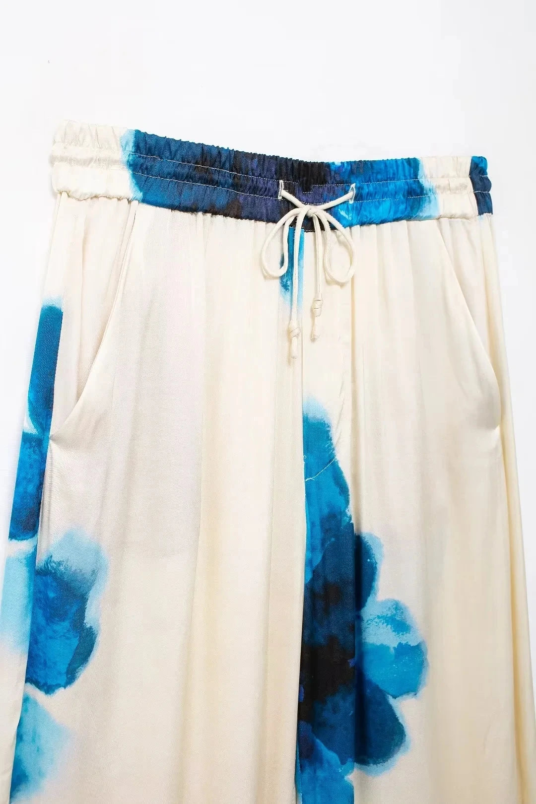 TRAFZA Women Fashion Floral Print Wide Leg Pants Loose Casual High Waist Drawstring Trousers Elegant Woman High Street Pant