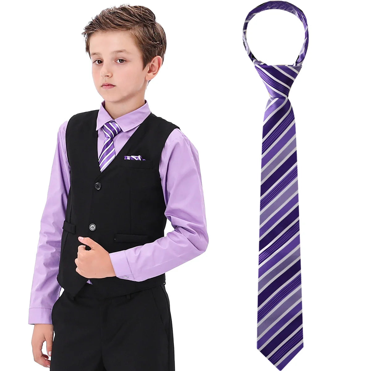 Boys Girls Neckties Kids Zipper Solid  Adjustable Accessories Teenager Students Photograph Perform Tie 6-16 Years Old