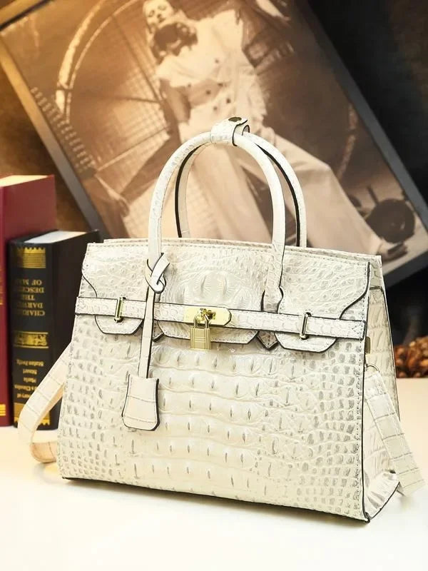 2024 New European American Style Handbag Large Airy Bag Crocodile Pattern Large Bag Middle-aged Mother Hard Leather Women's