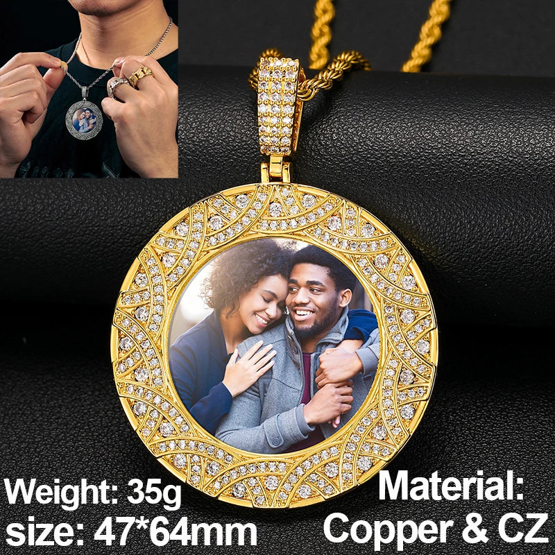 New Custom Photo Memory Medallions Pendant Necklace Round Heart Rectangle Triangle Hip Hop Jewelry Personalized Cubic Zircon