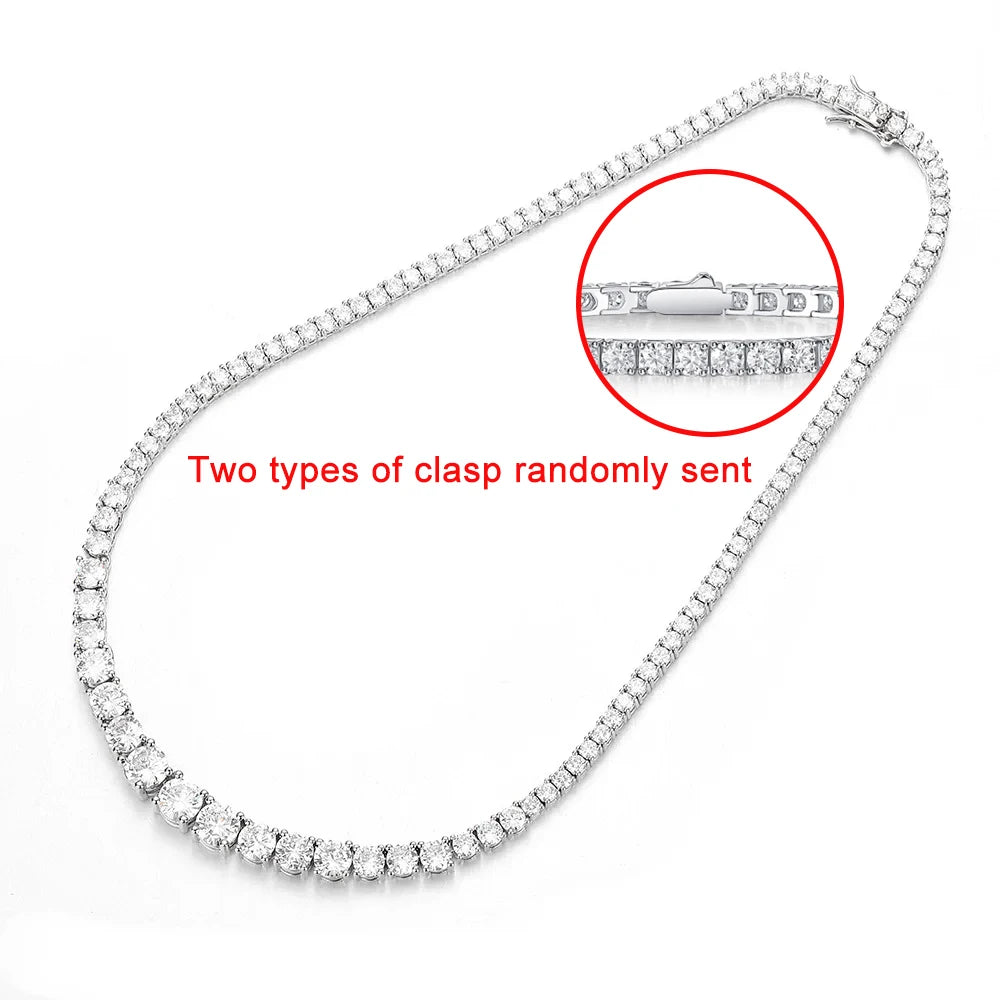 Full Moissanite Tennis Necklace with Certificate 3-5mm Size Gradient Diamond Necklaces for Women 925 Sterling Silver Neck Chain