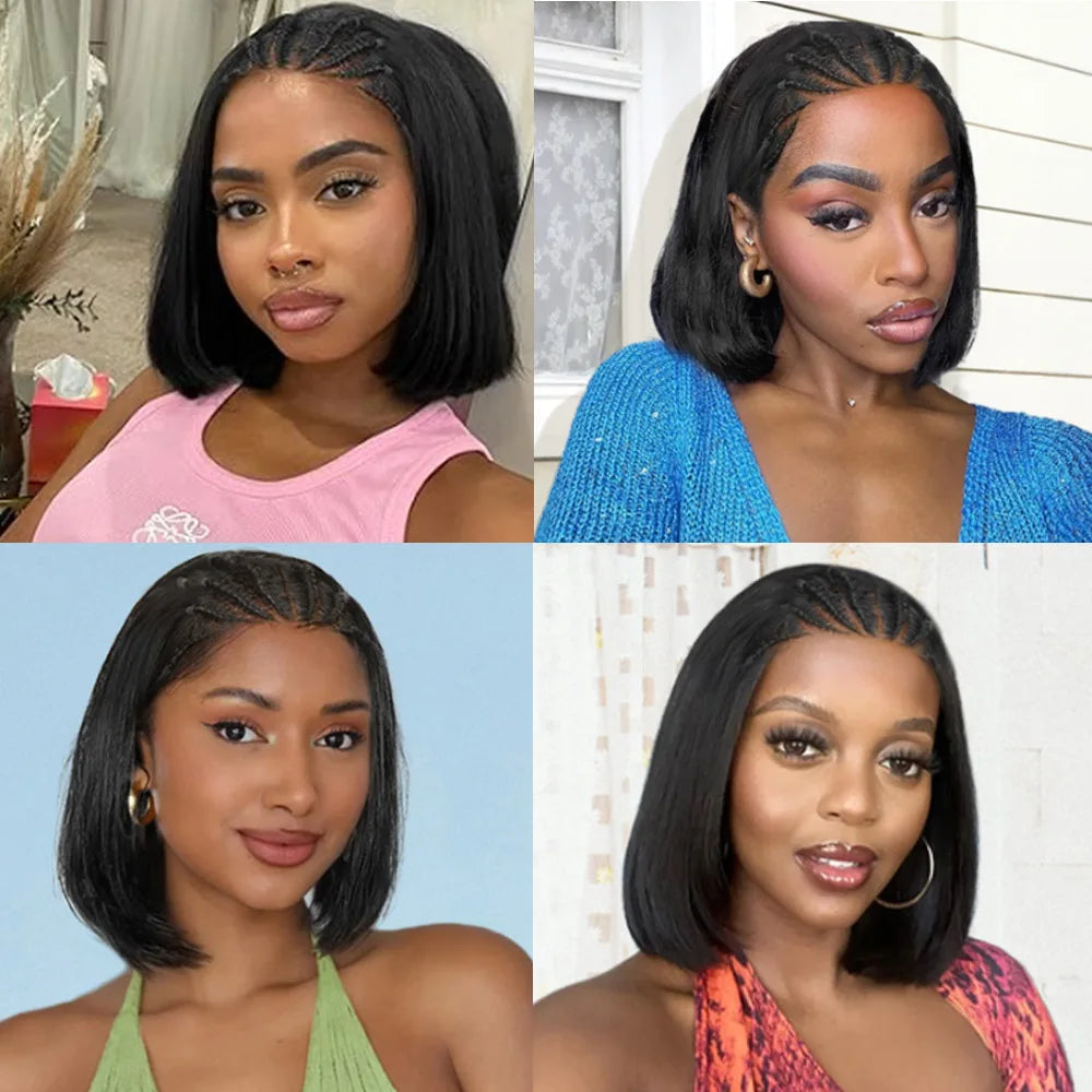 13X6 Lace Front Braided Wigs for Black Women Synthetic Short Straight Bob Wigs with Braid 12 Inch Short Cornrow Braided Wigs