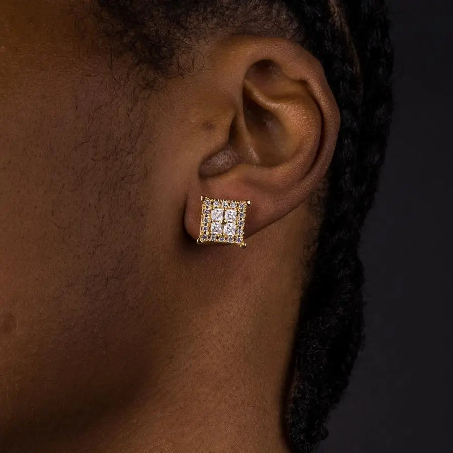 Hip Hop Ice Studded Earrings For Men Male Trend Cubic Zirconia Piercing Hiphop Gold Color Square Earring Jewelry Accessories