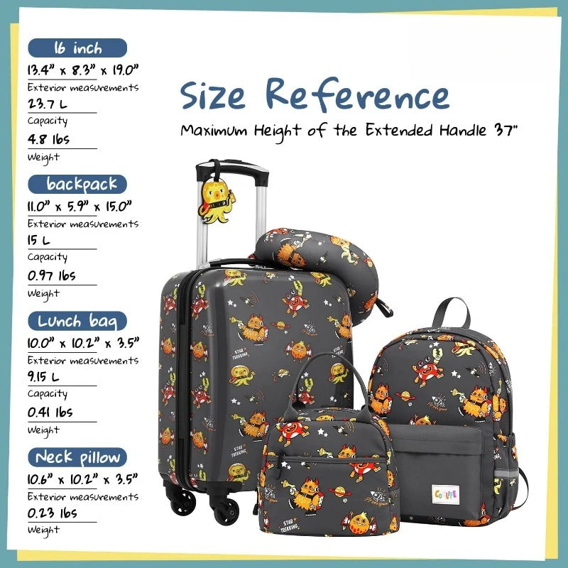 Kid’s Luggage Set 5 Piece Suitcase Set 16’’ Carry on Hardside Spinner Toddler Luggage Travel Rolling Luggage Girls Boys