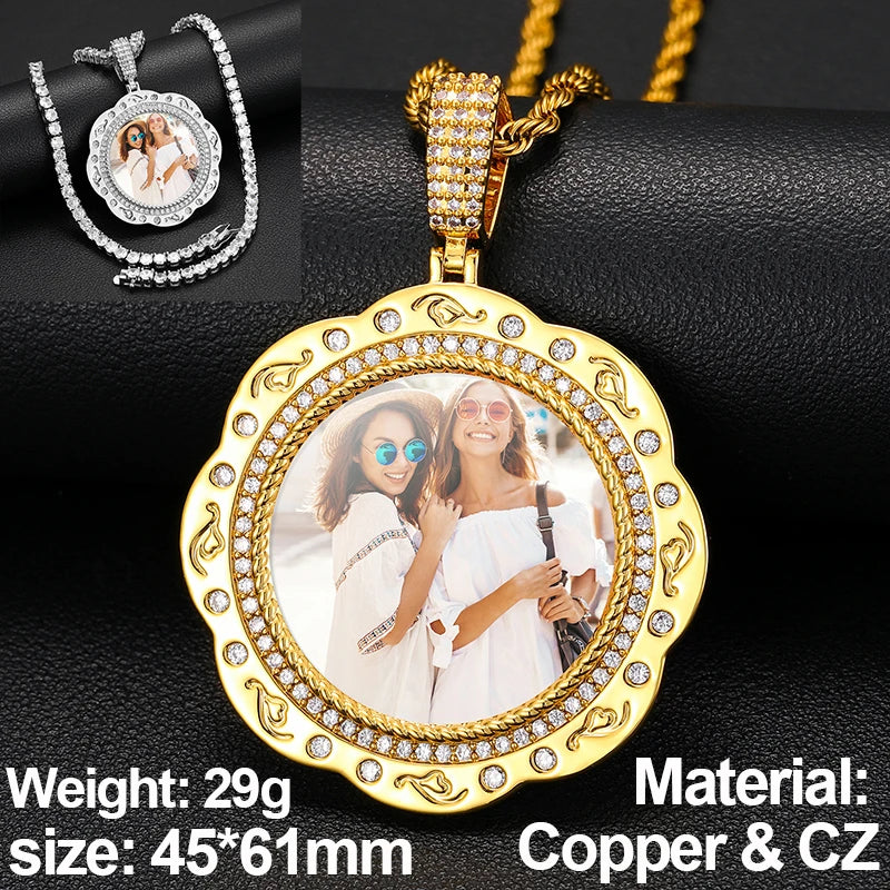 New Custom Photo Memory Medallions Pendant Necklace Round Heart Rectangle Triangle Hip Hop Jewelry Personalized Cubic Zircon