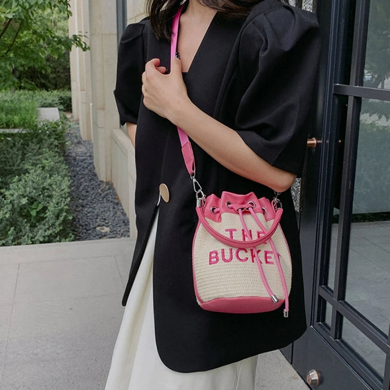 New Fashion Women's Bucket Bag Trend Brand Straw Shoulder Bag High Quality Casual Elegant Crossbody Bag Designer Luxury Handbag