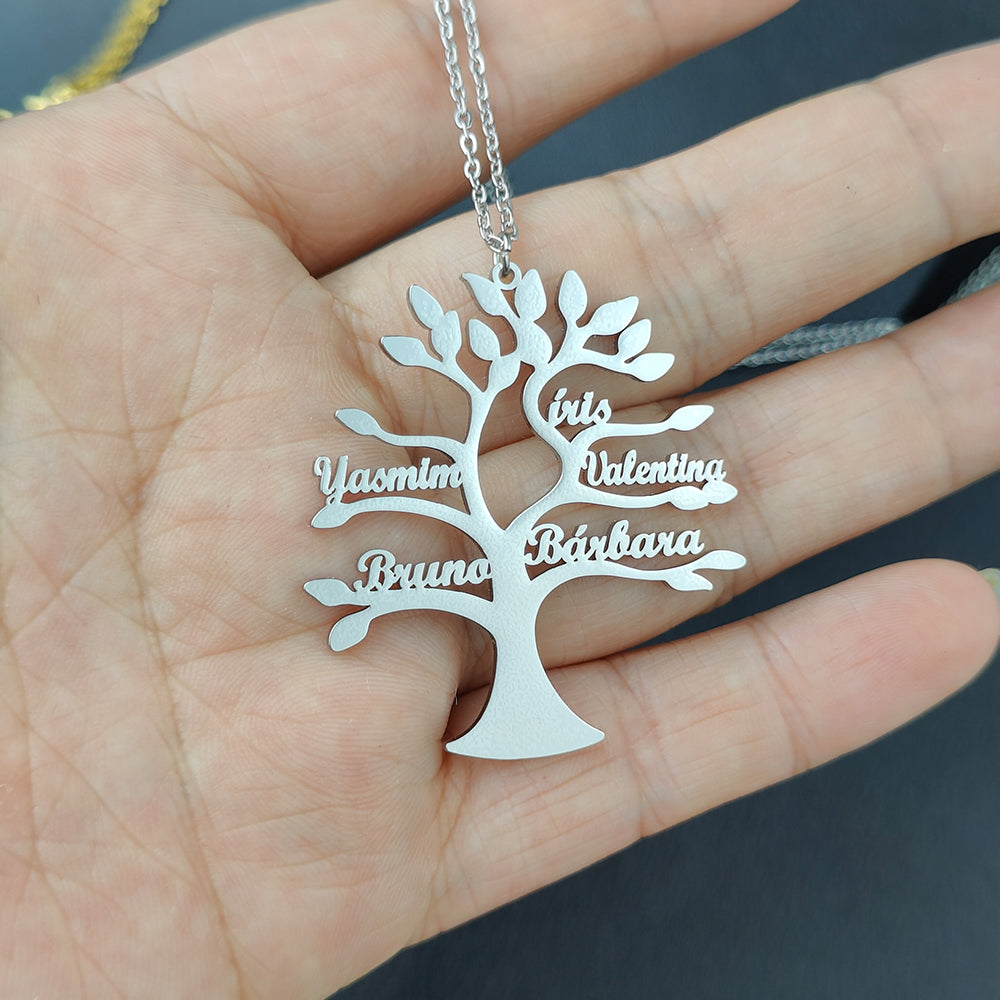 Custom Tree Of Life Name Necklace Personalized Mother Kids Family Member Names Gold Stainless Steel Pendant choker Jewelry Gifts