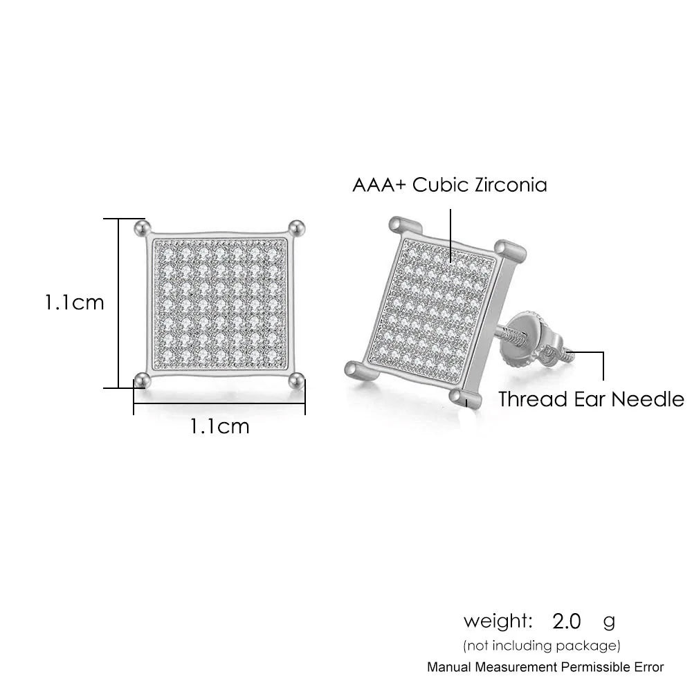 Hip Hop Ice Studded Earrings For Men Male Trend Cubic Zirconia Piercing Hiphop Gold Color Square Earring Jewelry Accessories