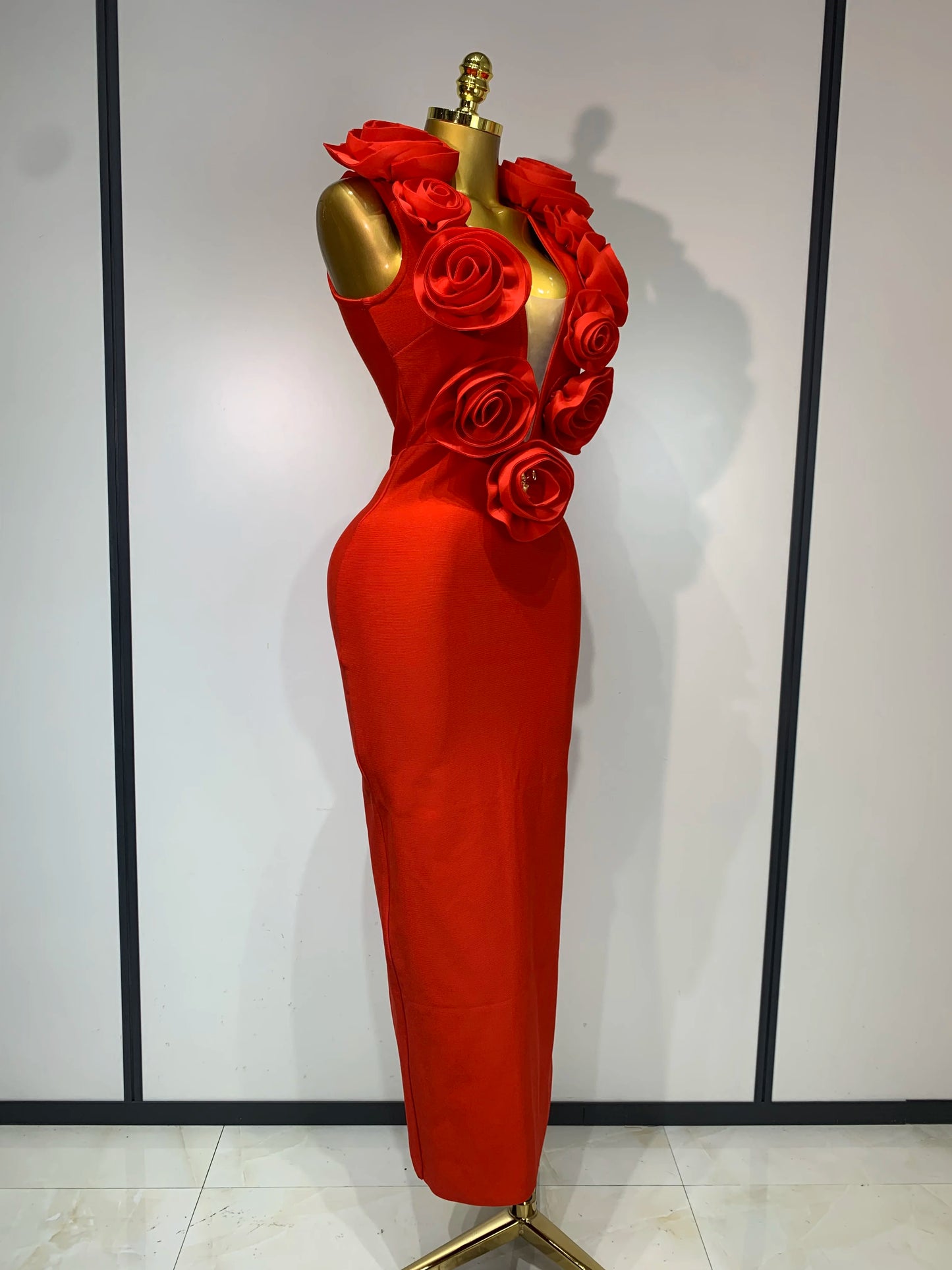 Fashion Black 3D Flower Bodycon Long Bandage Dress Celebrity Elegant Party Birthday Dress Women's Sleeveless Sexy Vestidos