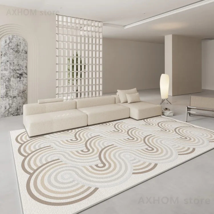 French Cream Living Room Carpet Striped Gradient Wave Rug Minimalist Geometric Decorative Rugs Easy Care Bedroom Carpets Ковер
