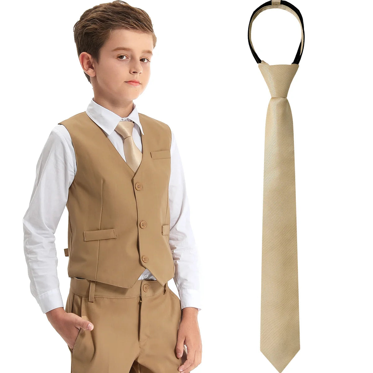 Boys Girls Neckties Kids Zipper Solid  Adjustable Accessories Teenager Students Photograph Perform Tie 6-16 Years Old