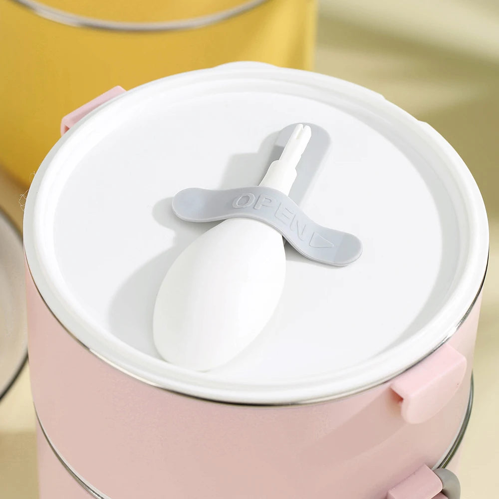 Double Layer Lunch BOX With Spoon Handle Food Storage Container School Kid Bento Box Office Picnic Camping Lunch Box Tiffin Box