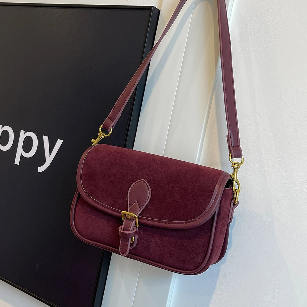 Korean Fashion New Small Square Bag Shoulder Bags Brown Niche Retro Suede Surface Leisure Versatile Trend Lady Crossbody Bags