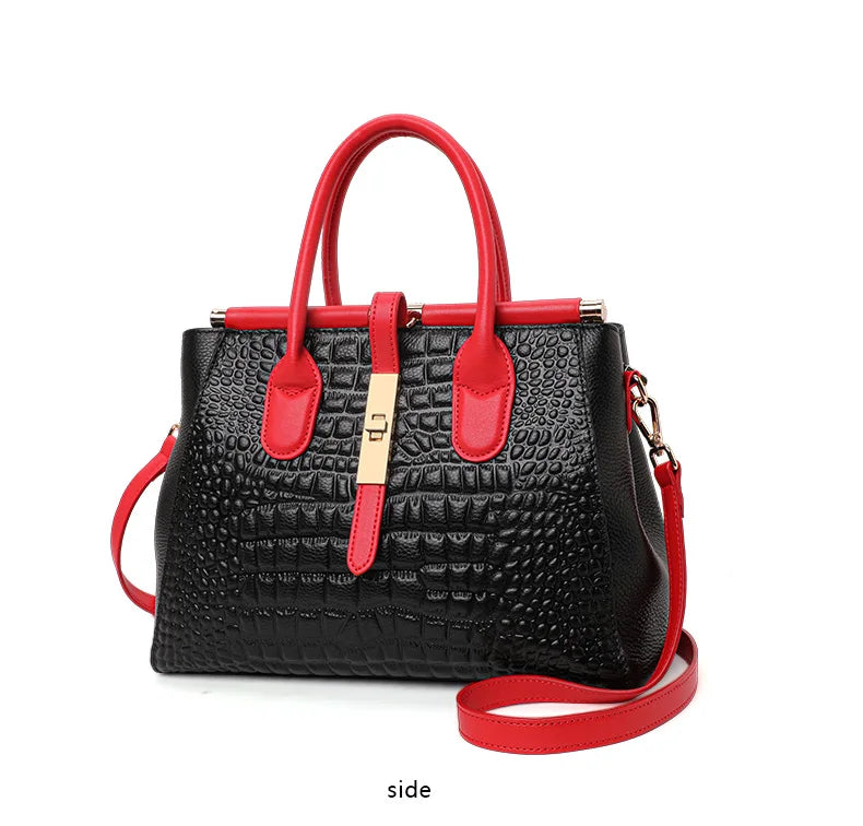 New Crocodile Pattern Women's Handbag Fashionable and Trendy Large Capacity Luxury Cowhide Commuter Shoulder Bag