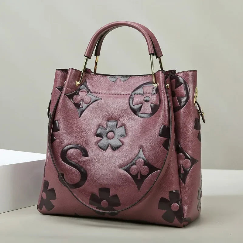 New Bag: Bucket Bag, Fashionable Texture, Embossed Women's Handbag, Large Capacity Mother and Child Bucket Bag, Mommy Bag