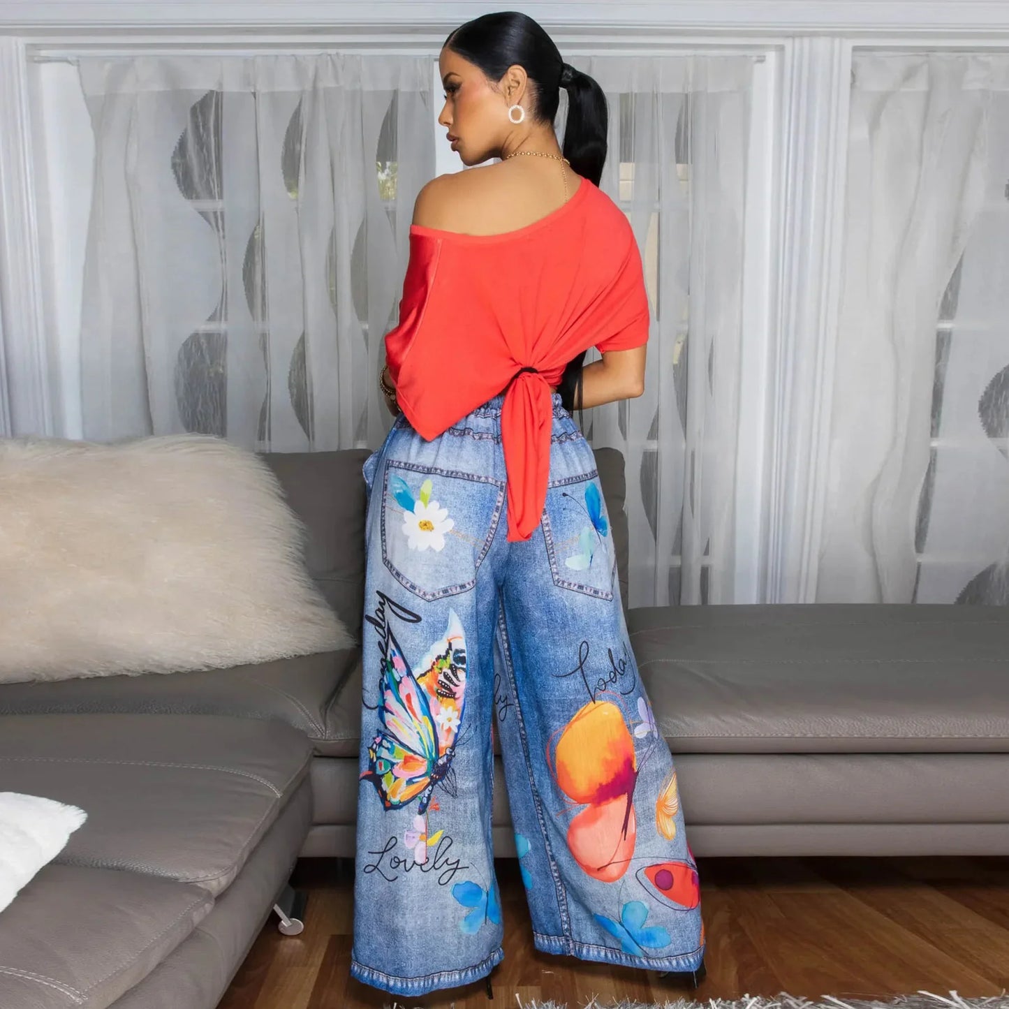 Casual Printed Wide Leg Pants Women's Loose Fit Trousers Comfortable Fashionable Female Clothing Long Pants from Mainland China