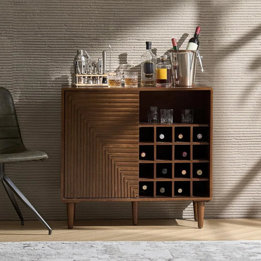 Magric Accent Cabinet Built-in Wine Rack, Mid-Century Modern Bar Cabinet with Durable Natural Oak Wood & Handcrafted Finish