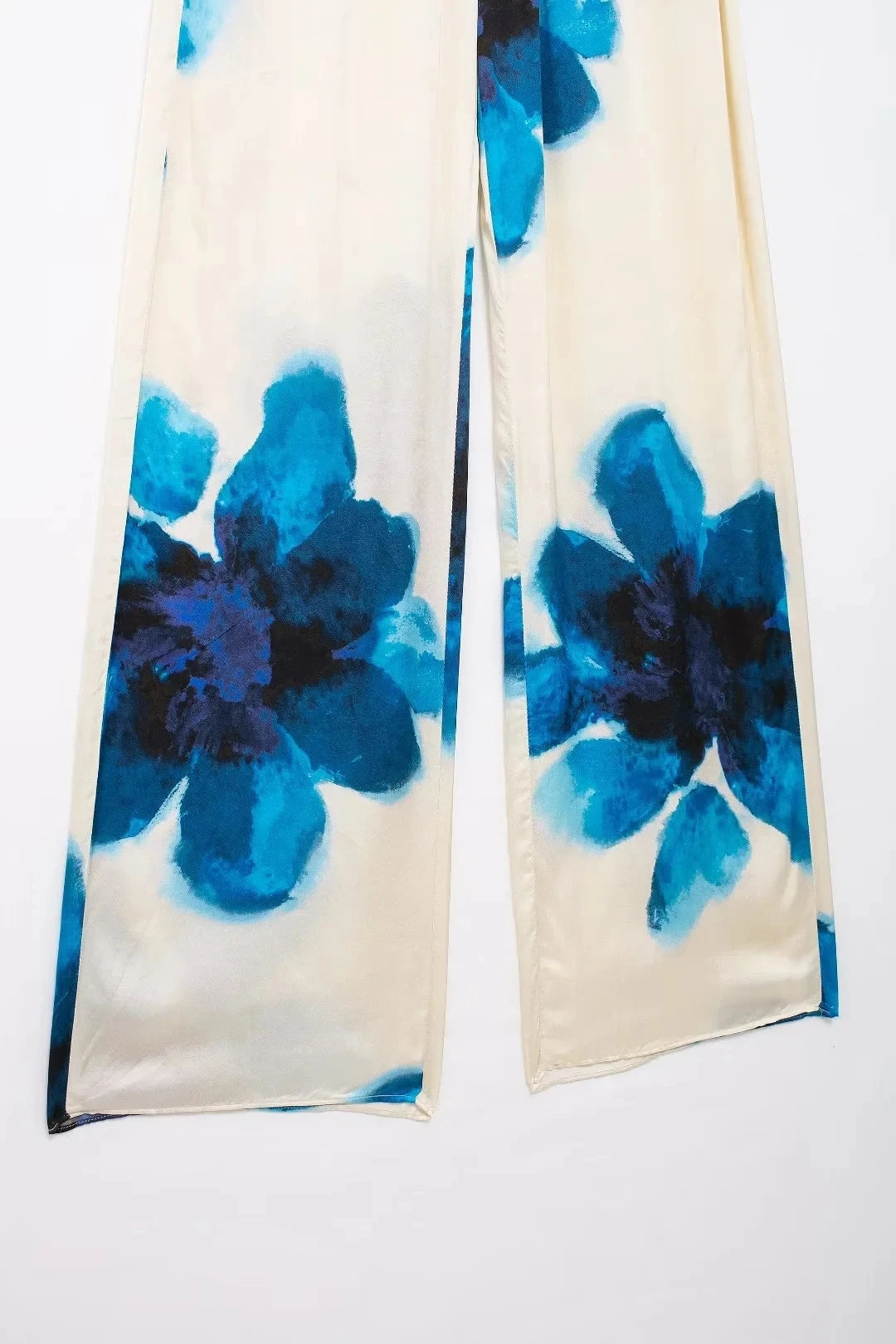 TRAFZA Women Fashion Floral Print Wide Leg Pants Loose Casual High Waist Drawstring Trousers Elegant Woman High Street Pant