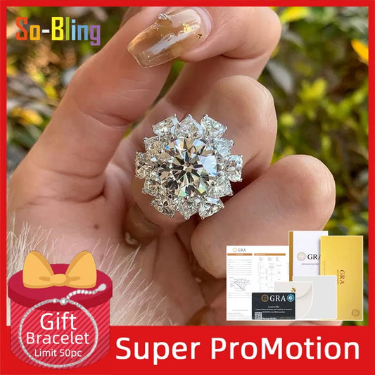 So-Bling 925 Sterling Silver Rings 5ct Moissanite Ring D Colour VVS1 with Gra Certificate for Women's Party Jewelry Gift